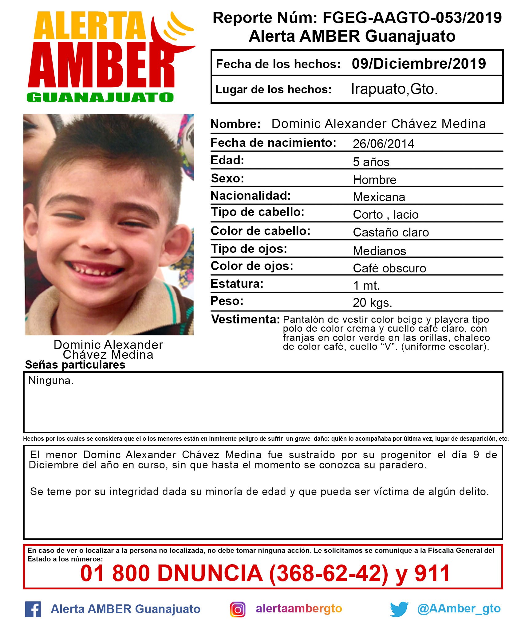 Activan Alerta Amber por Dominic Alexander