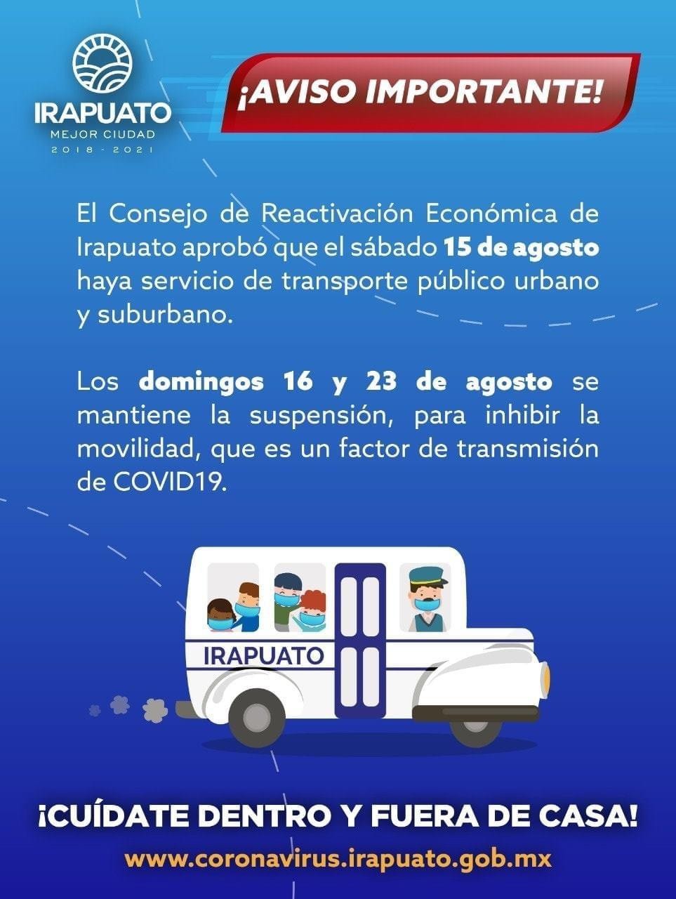 Reanudan transporte el sábado 15 en Irapuato