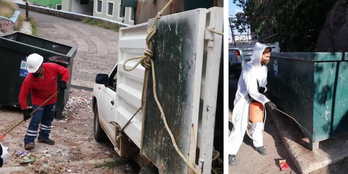 Limpian y fumigan contenedores de basura en Guanajuato