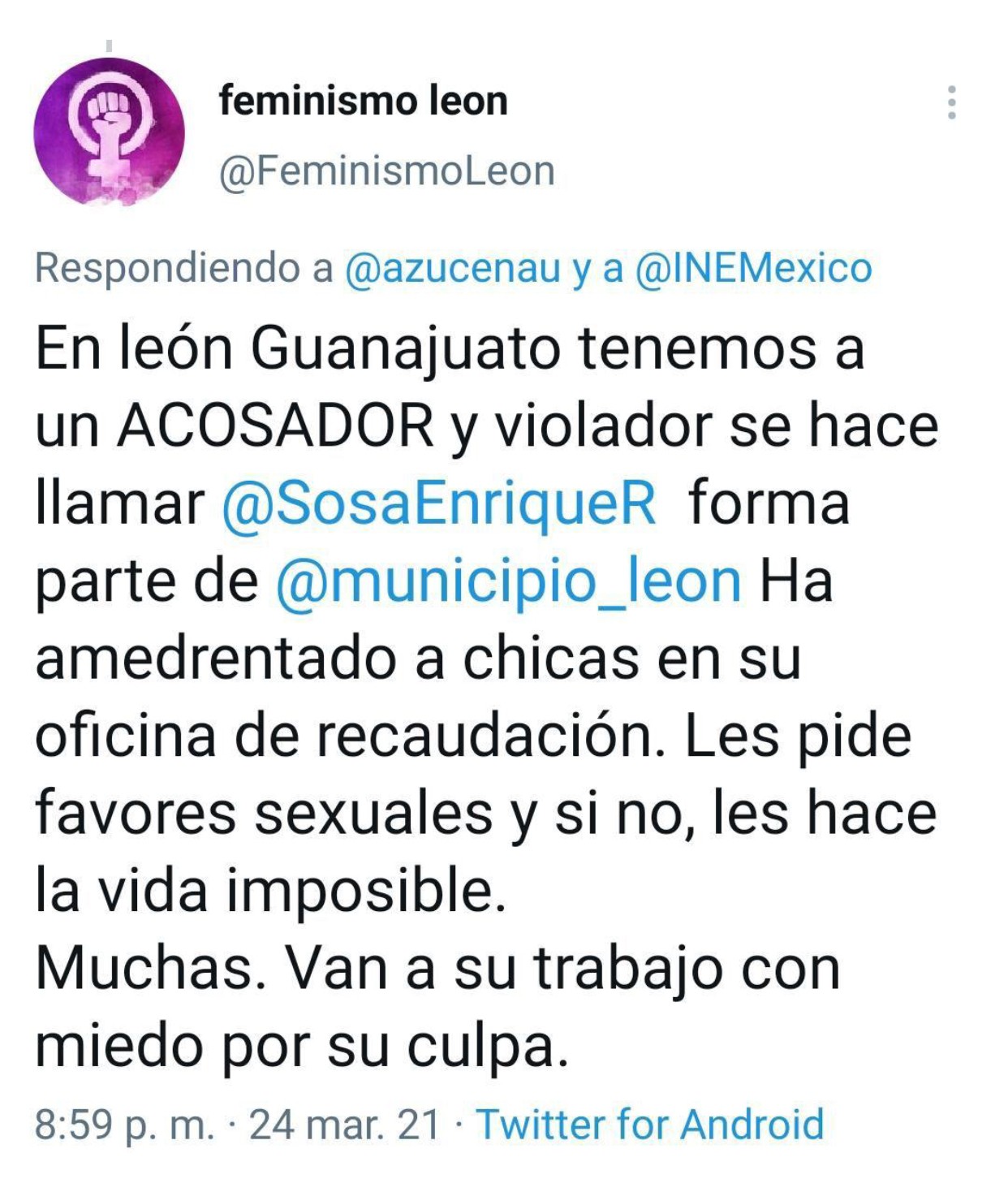 Acusan en redes sociales a tesorero de León por acoso sexual y laboral