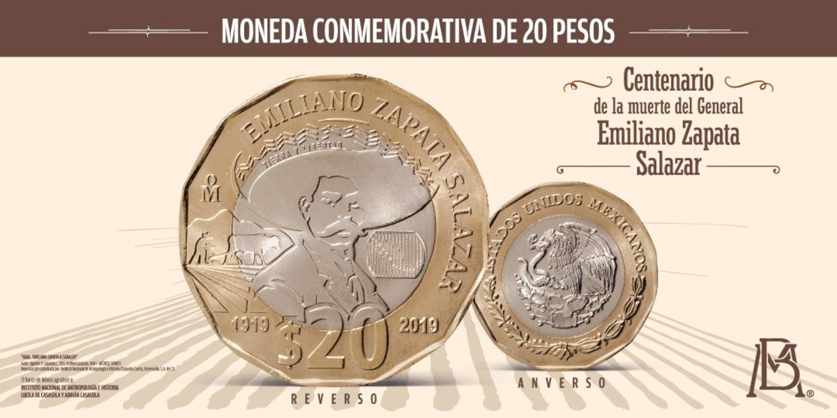 Lanzan nueva moneda de 20 pesos en honor a Emiliano Zapata