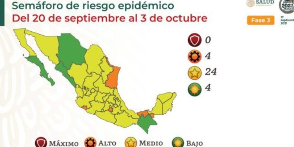 Hay 24 estados en amarillo; 4 en naranja y 4 en verde