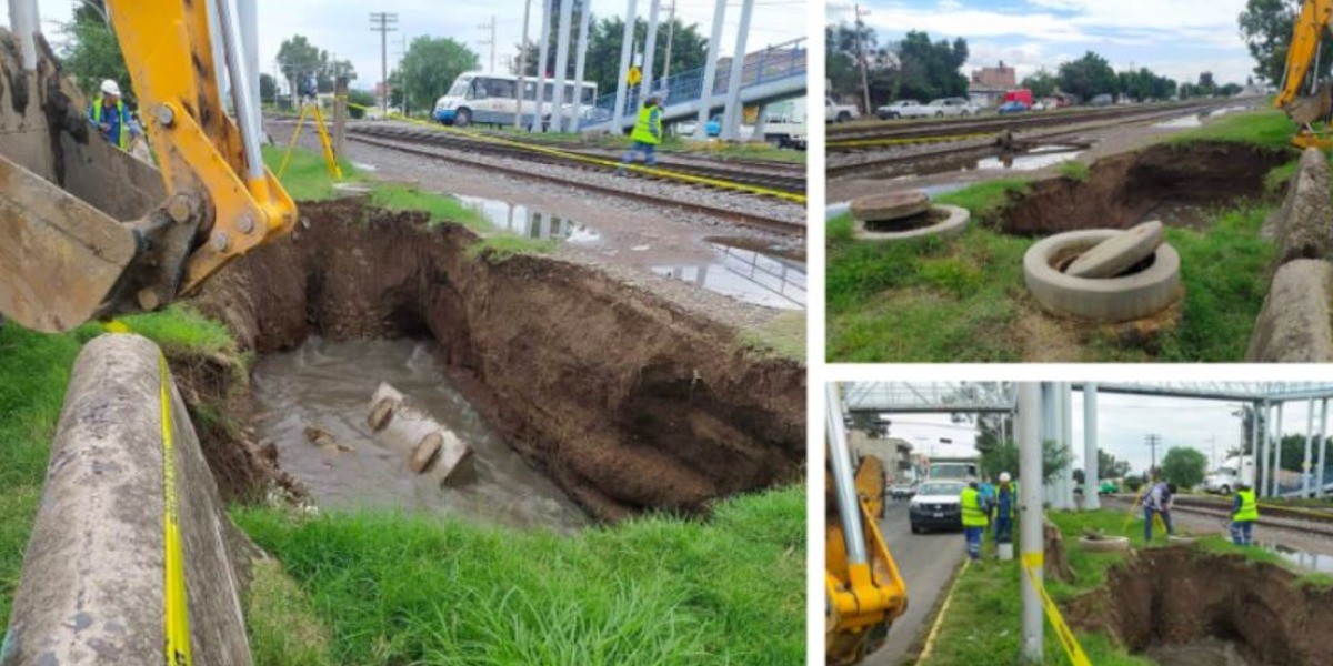 Abundantes lluvias provocan socavón en Celaya