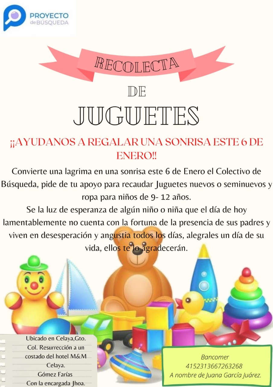 Colectivo de Búsqueda de Celaya pide apoyo para donación de juguetes y ropa
