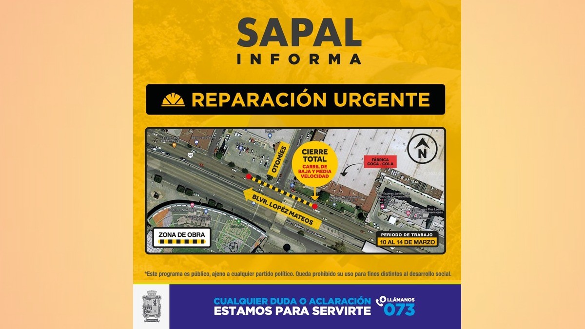 Repara SAPAL socavón en el López Mateos; hay cierre de vialidades