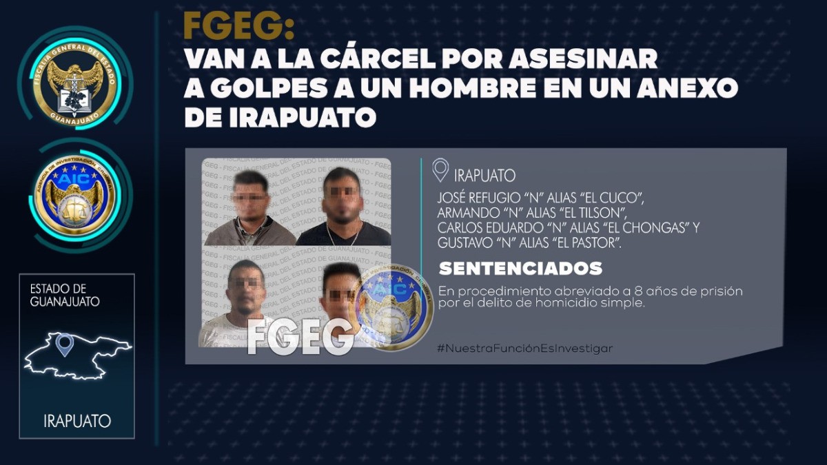 Sentencian a cuarteto a ocho años de cárcel por asesinato en anexo