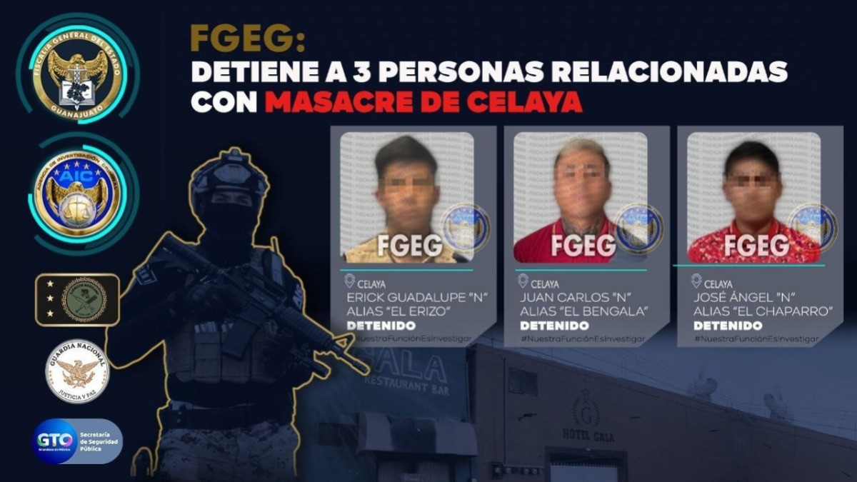 Caen tres responsables de multihomicidio de hotel y bar Gala en Celaya