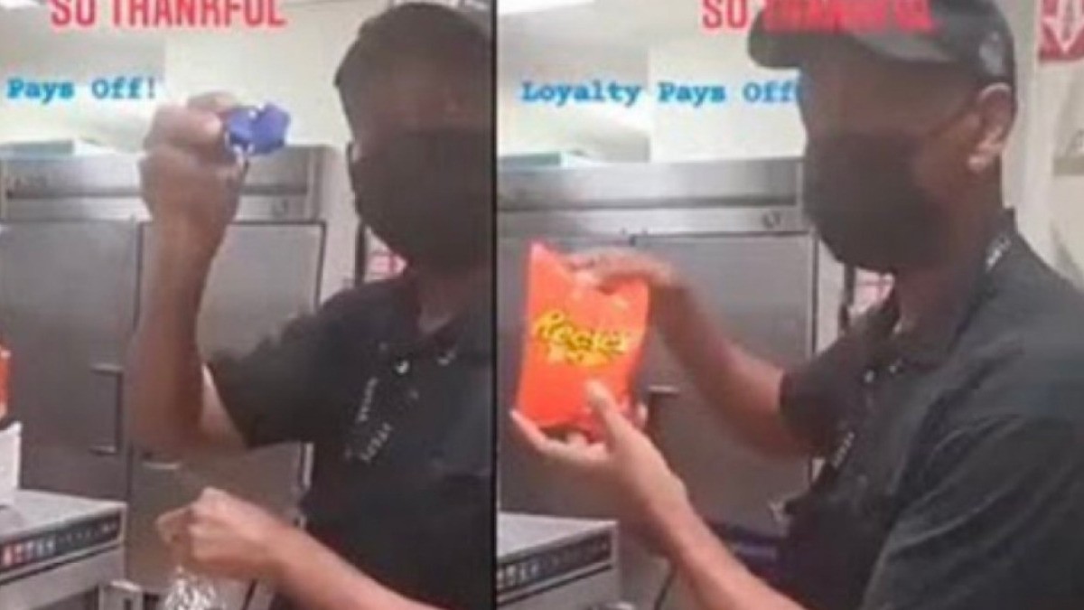 En Burger King lo premian con una bolsa de dulces por 27 años de trabajo
