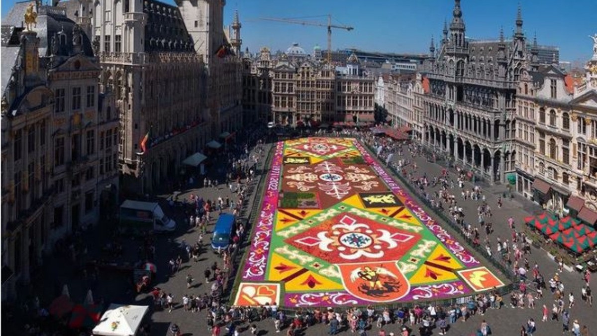 Uriangato construye alfombra de flores en Bruselas