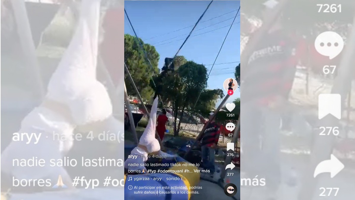 ¡Joven queda colgada de cabeza tras subirse al bungee!