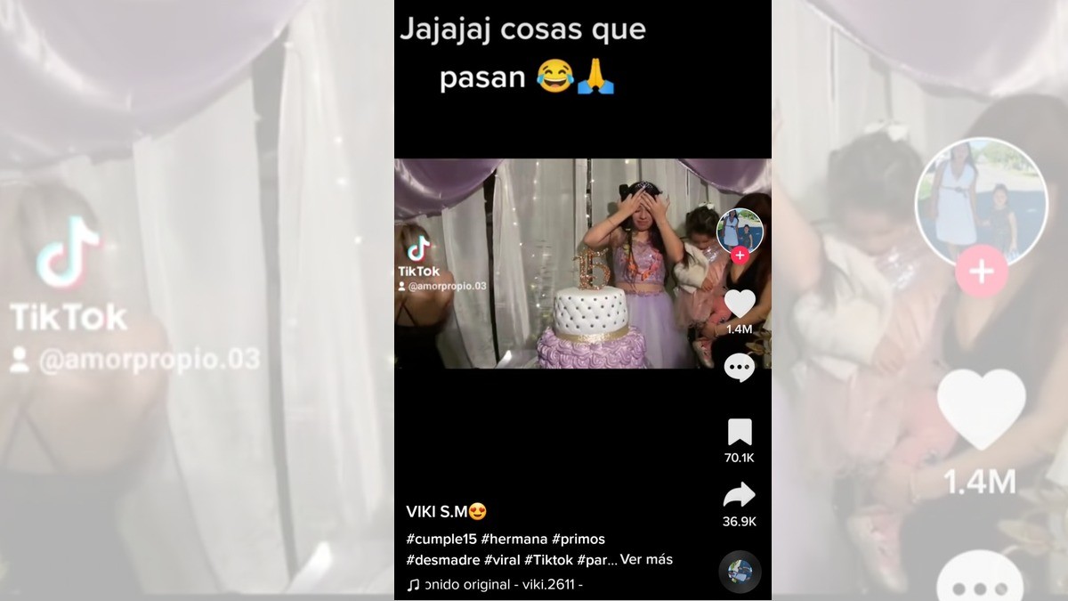 #Video ¡Invitada tropieza y cae sobre el pastel de la quinceañera!