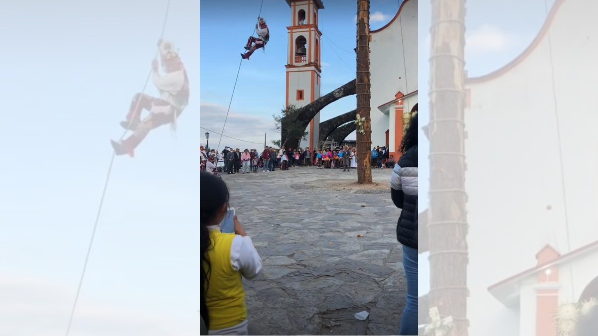 #Video ¡Volador de Papantla “se lleva de corbata” a espectador!
