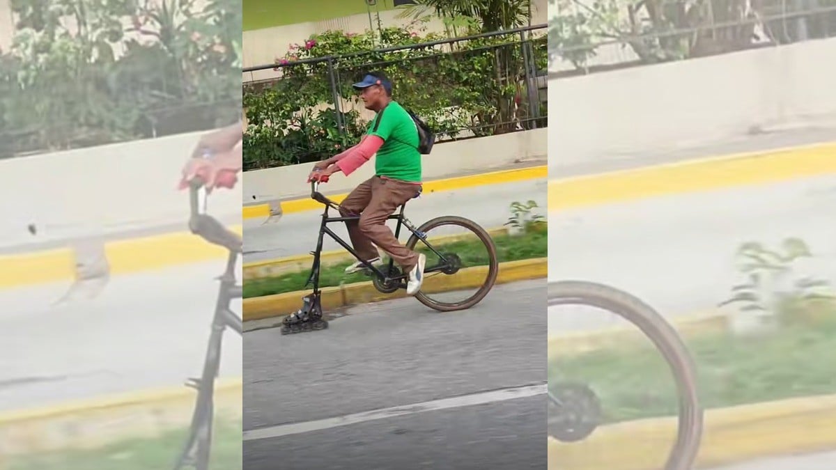 Ciclista suple llanta por un patín