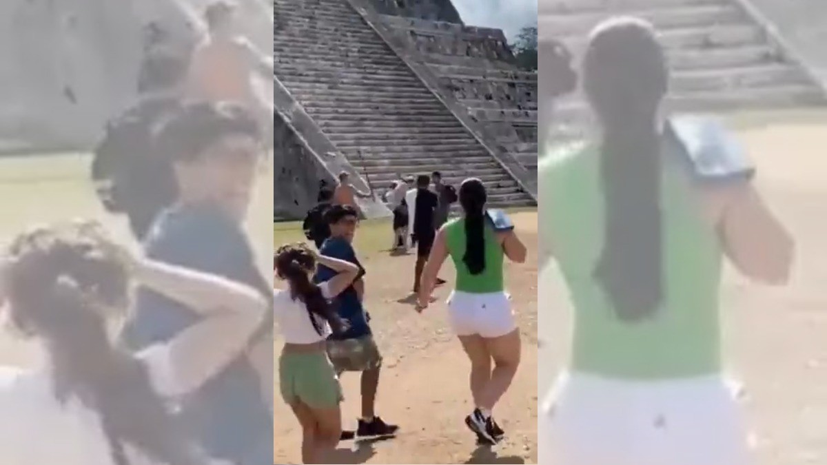 ¡Corren a palazos a turista que se subió a pirámide de Kukulkán!