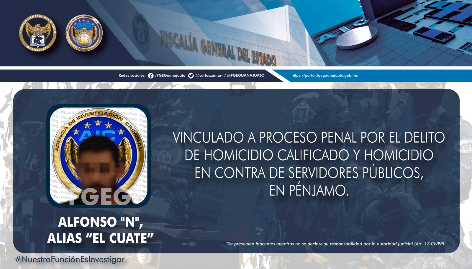 Enfrentan cargos presuntos homicidas de policía en Pénjamo