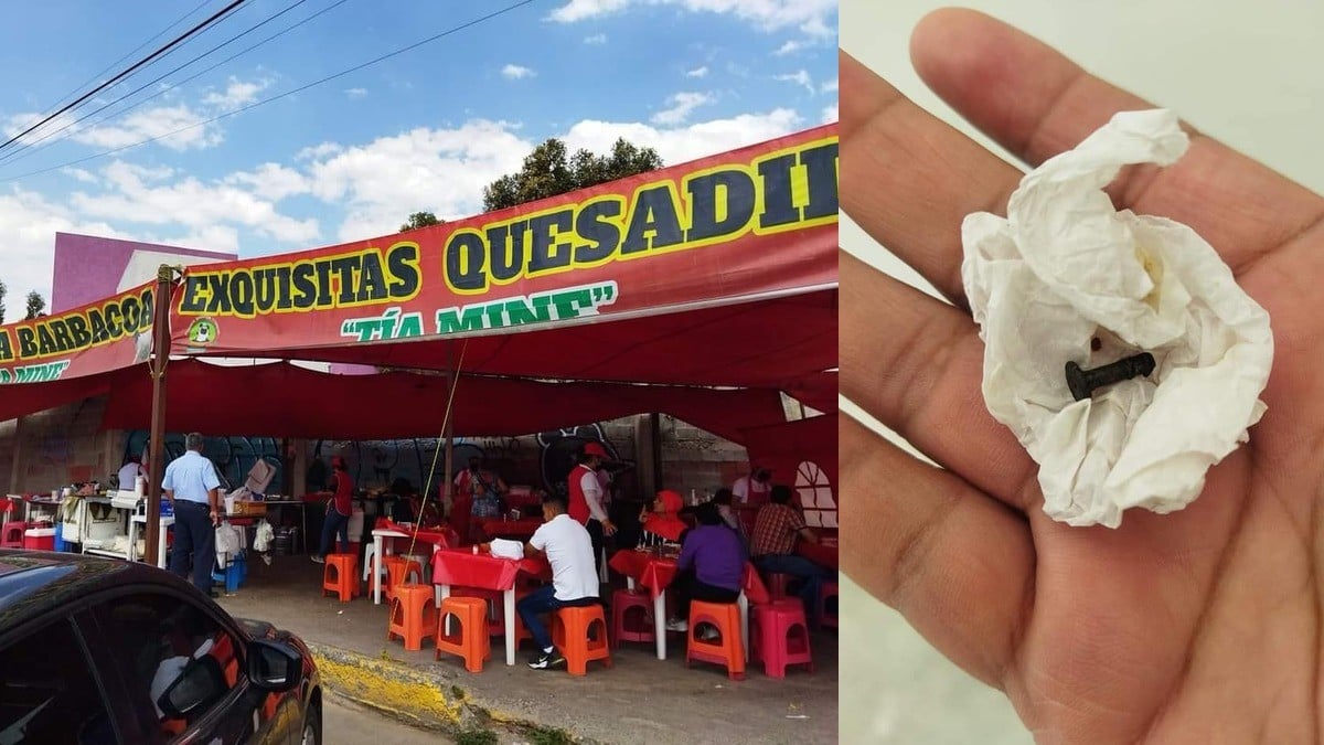 Clienta encuentra clavo oxidado dentro de su quesadilla; se queda chimuela