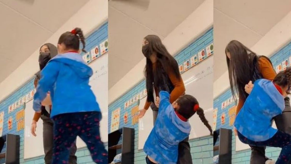 Maestra enseña técnica de defensa a alumnos para evitar secuestros