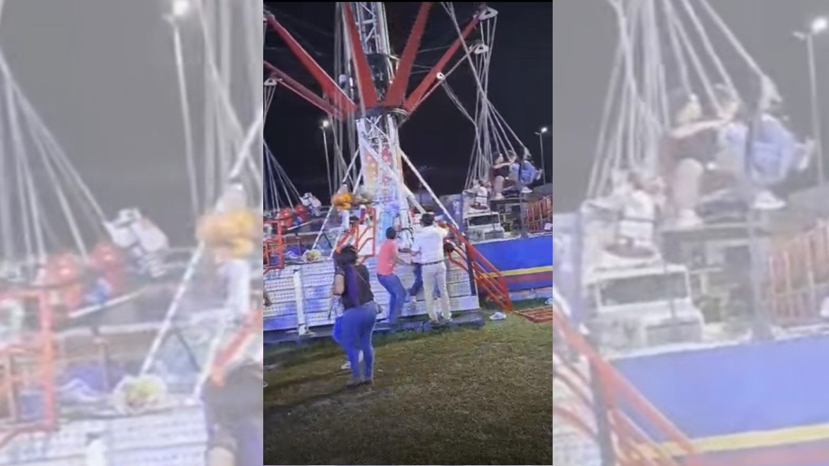 Asistente a la feria de Tabasco sale volando de juego mecánico