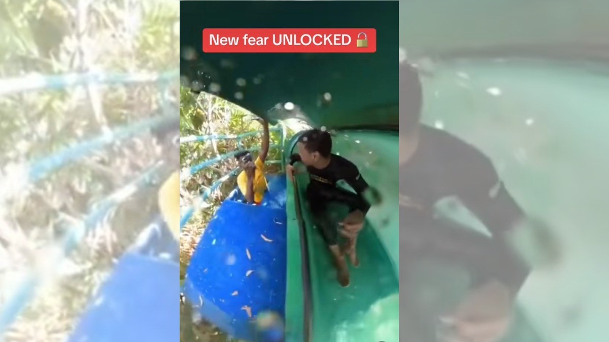 Bañista se echa chapuzón y termina atorado en tobogán