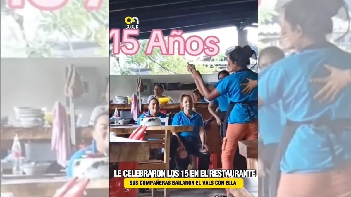 Meseras detienen su trabajo para celebrar los XV de su compañera