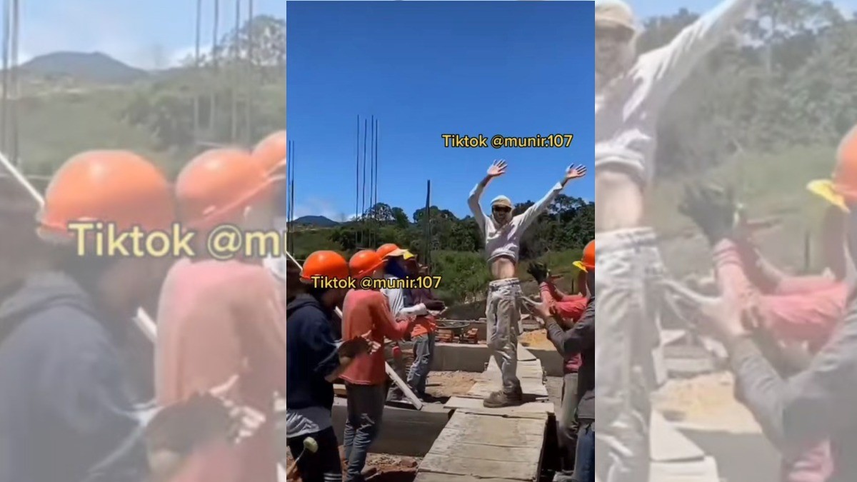 Albañiles “de alta costura” realizan pasarela en plena obra