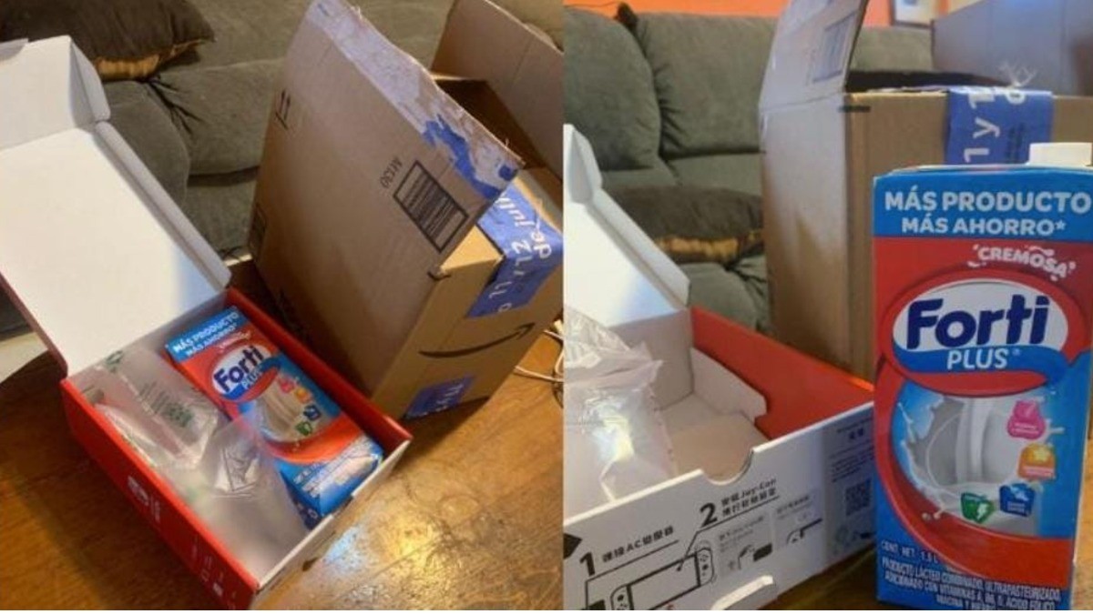 Mujer compra consola de videojuego por Amazon; le llega un litro de leche