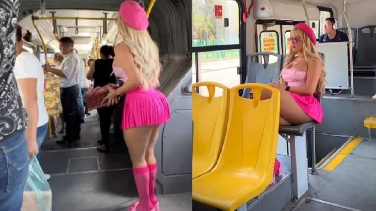 Chica de Only Fans causa furor en la ‘oruga’ de León para ir a ver Barbie