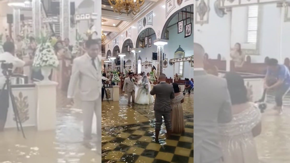 ¡Boda acuática! Novios se casan en iglesia inundada