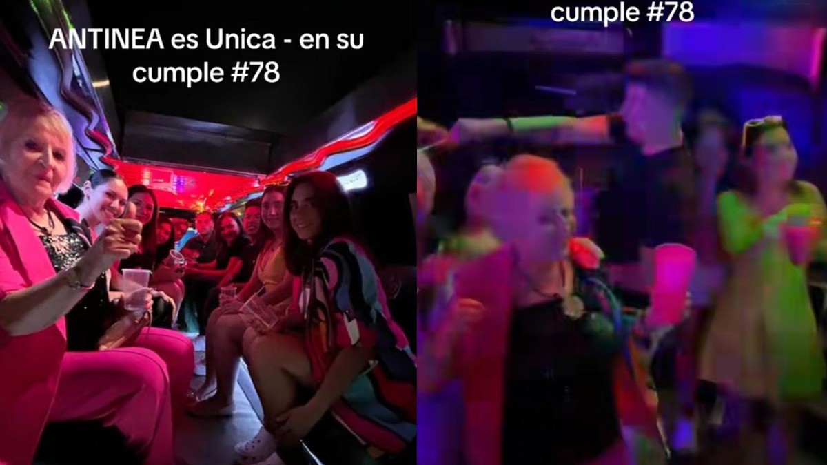 Divertida abuelita festeja su cumpleaños en el antro con sus nietos