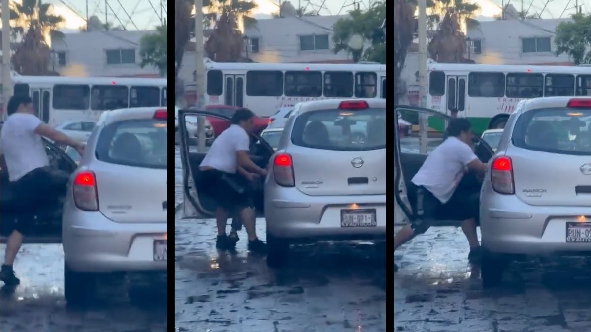 VIDEO Choca contra taxi y chofer entra a su auto y le da una golpiza