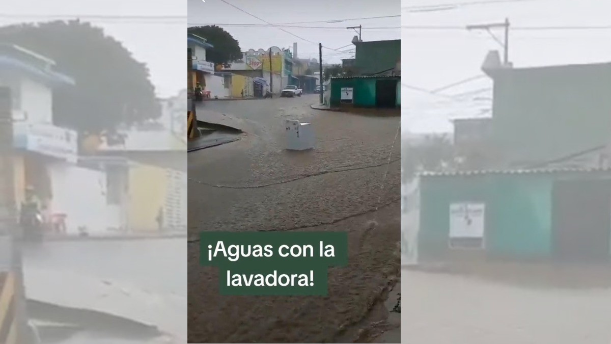 VIDEO ¡Ahora fue una lavadora que nadó por las calles de Veracruz!