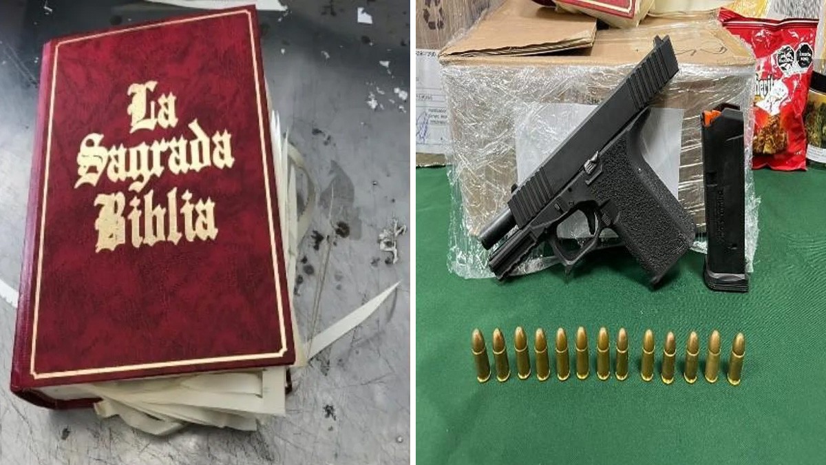 Se irán al infierno: intentan traficar una pistola dentro de una biblia en Guadalajara