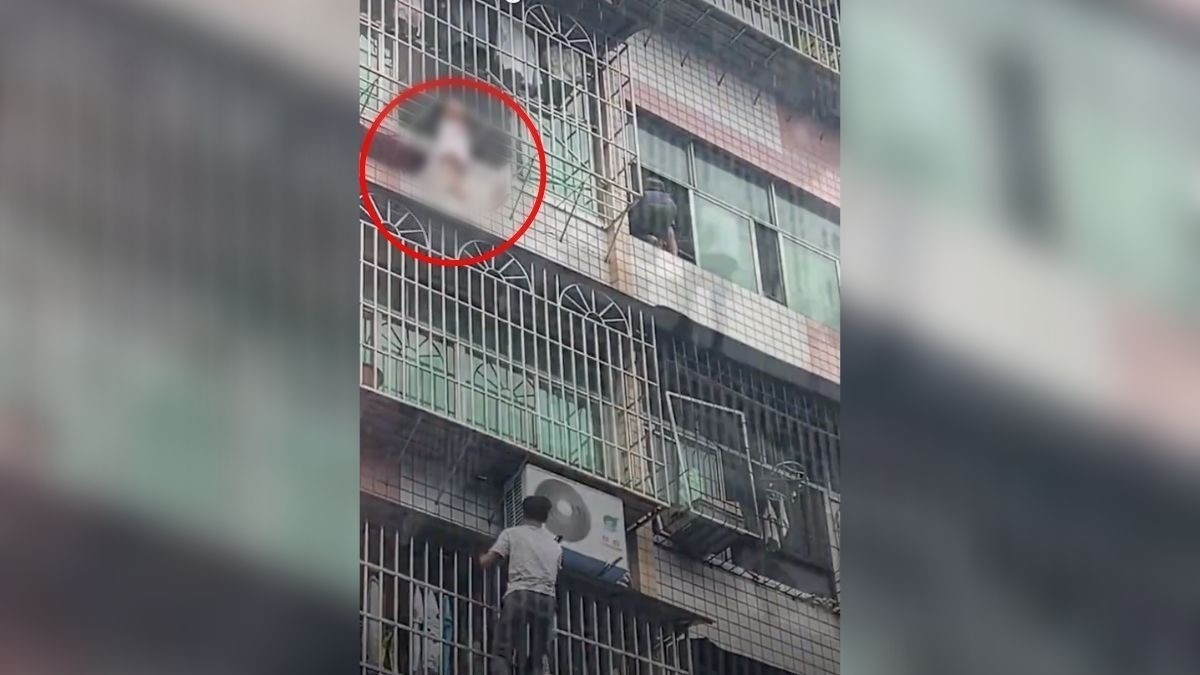 VIDEO Niña resbala en balcón y queda colgando a 20 metros; estaba sola en su casa
