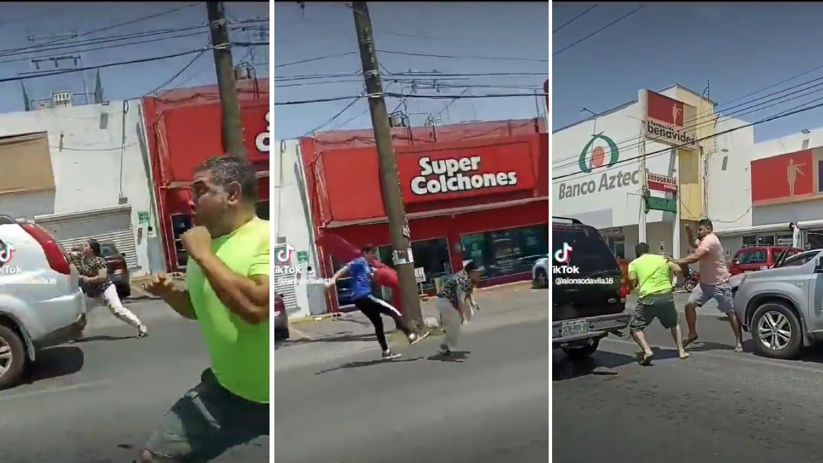 VIDEO: Por choque automovilístico se arman golpes entre familias y joven patea a señora