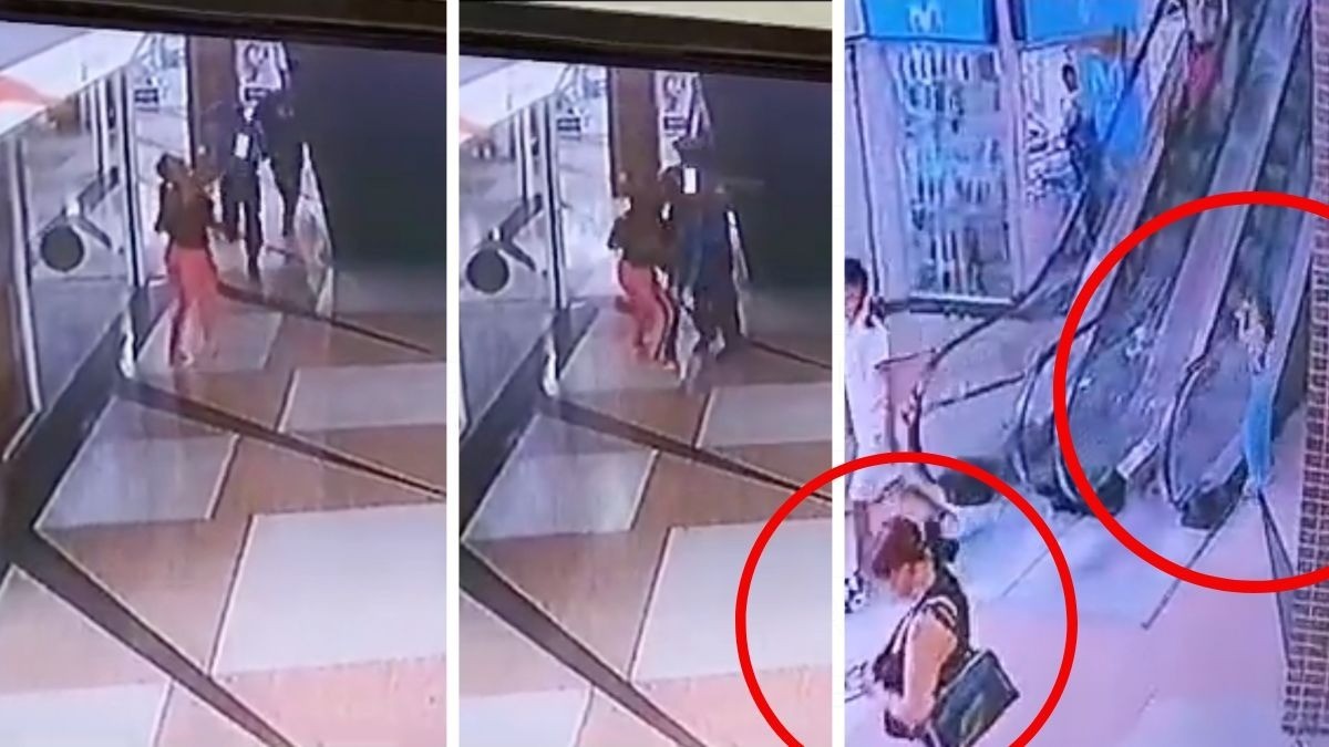 VIDEO Captan momento en que niña cae de las escaleras y guardia la atrapa en el aire