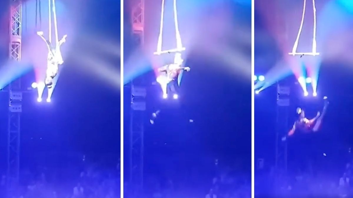 Captan momento en que trapecista rusa cae 10 metros en el circo; todos gritan asustados