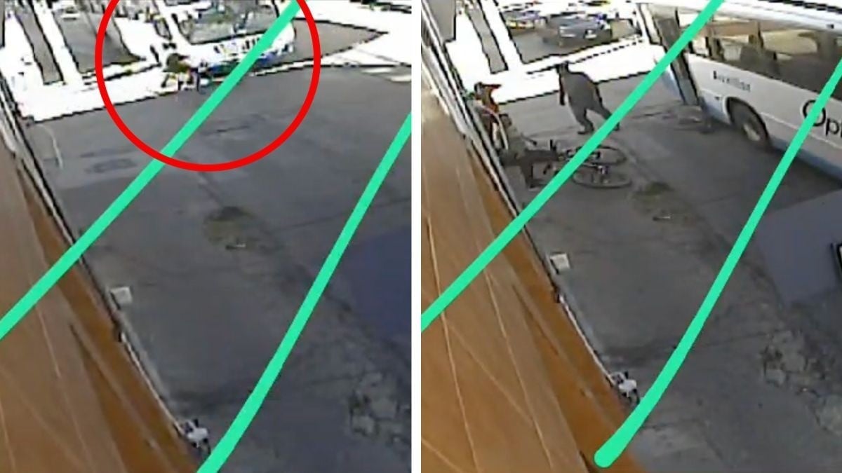 VIDEO Camión arrolla a ciclista y sale de entre las llantas y camina, pero se desvanece