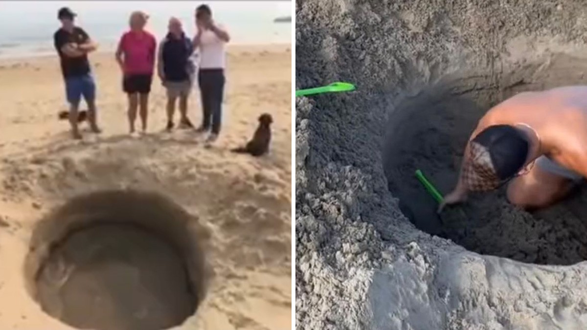 Reportan misteriosa aparición de cráter en la playa... pero era solo un hoyo cavado por bañistas