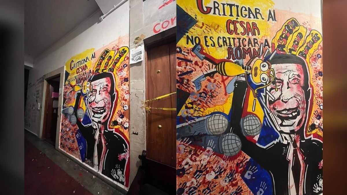 “Criticar al César no es criticar a Roma“, el mural de alumnos de Diseño con dedicatoria al rector