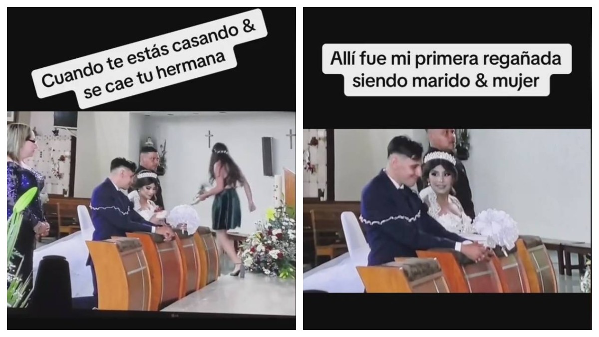 VIDEO Hermana del novio se cae en plena misa y fue imposible aguantarse la risa