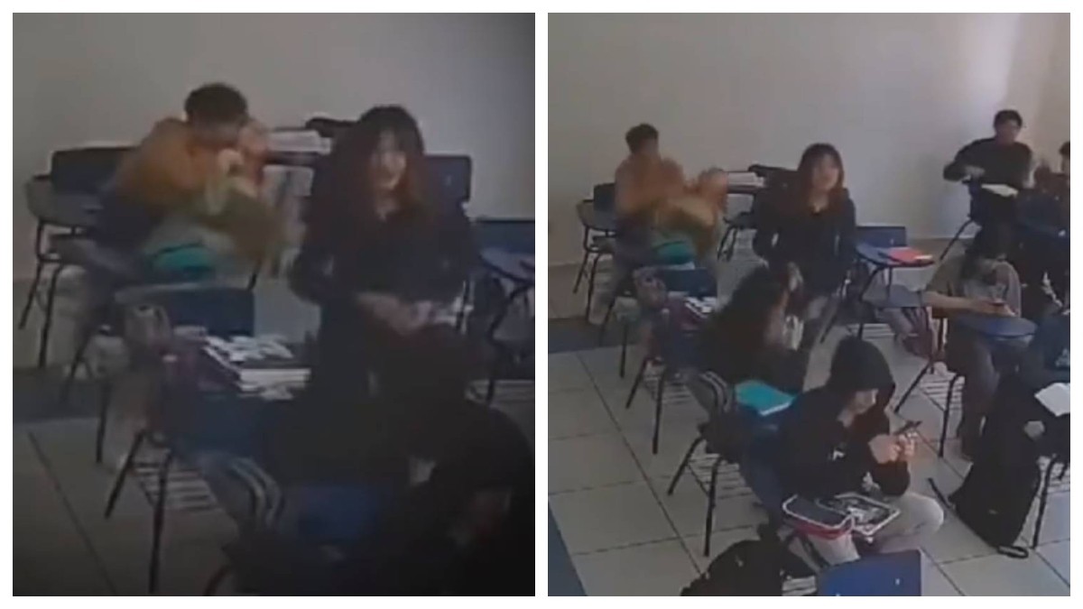 VIDEO Captan cuando alumno somete a su compañera en clase hasta desmayarla