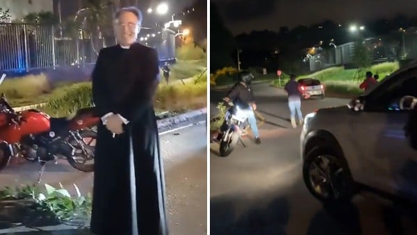VIDEO: Sacerdote pierde la paciencia ante bloqueo y atropella a manifestantes