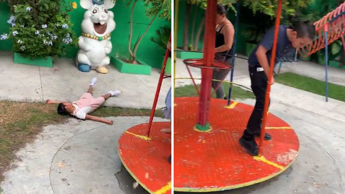 ¡La ruleta del terror! Niños se hacen virales por vomitar y caerse de juego infantil