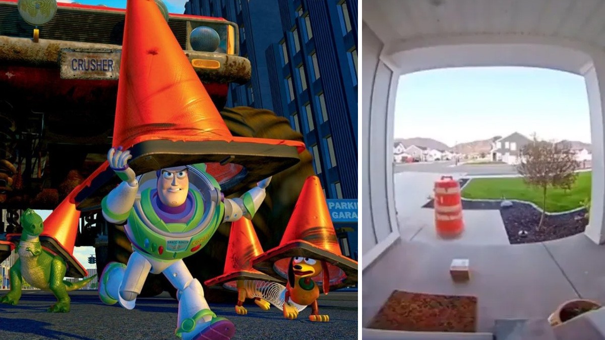 ¡Cómo en Toy Story 2! Hombre se disfraza de cono para robar un paquete de Amazon