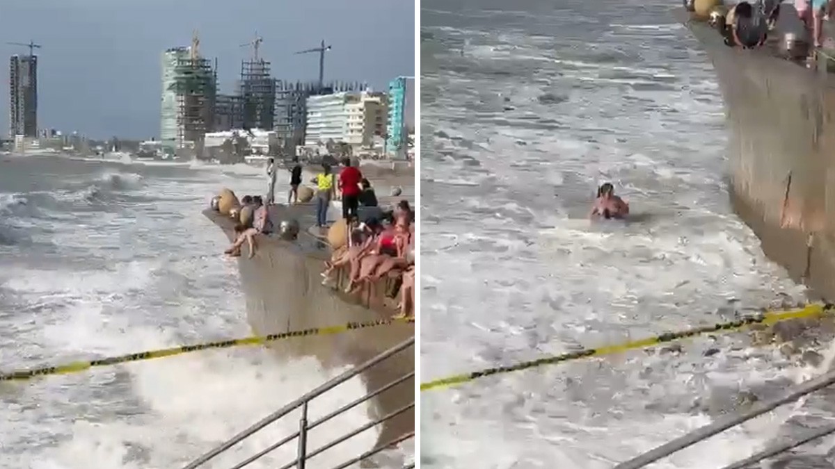 VIDEO: Mujer contemplaba las olas del huracán Norma hasta que una la hizo caer al mar