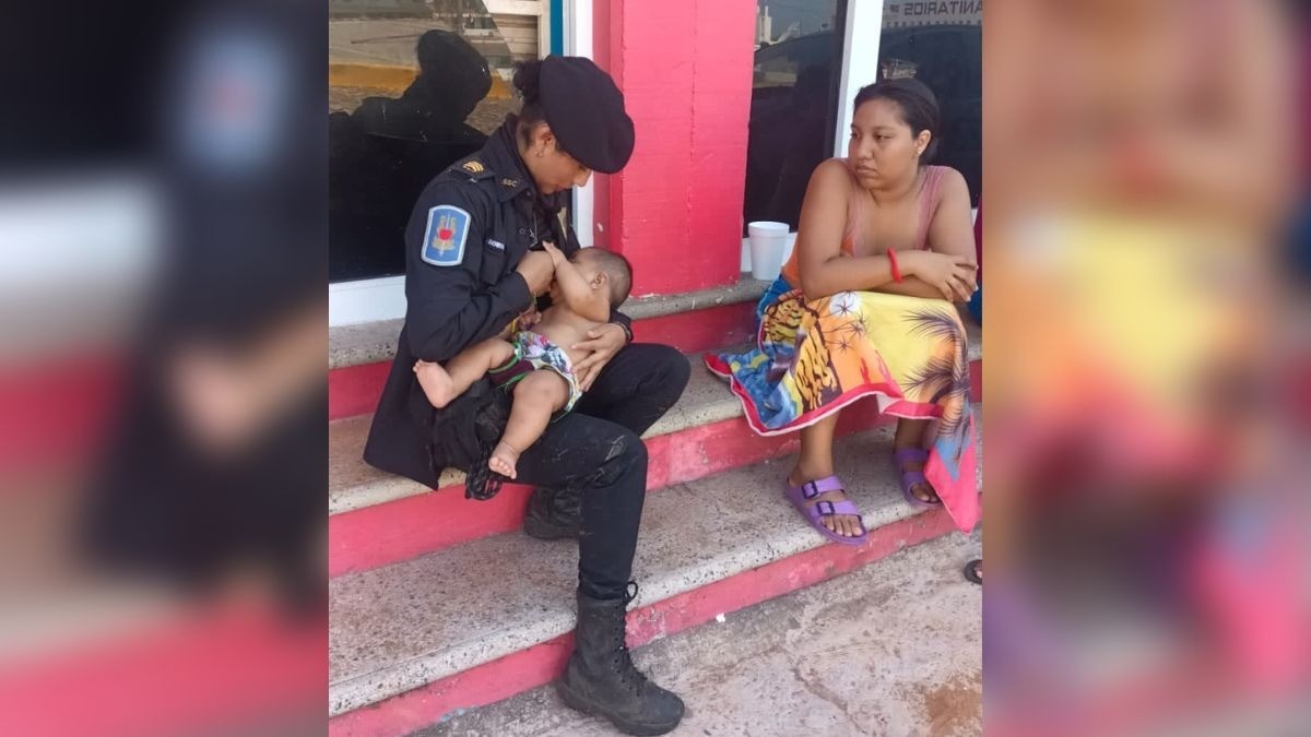 Policía amamanta a bebé que tenía más de 24 horas sin comer tras devastación por Otis