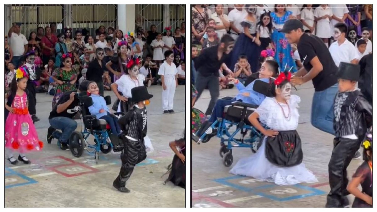 Maestro incluye a niño con parálisis en festival de Día de Muertos y se roba el corazón de las redes
