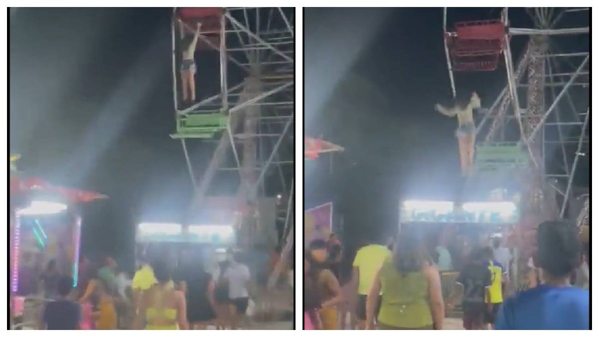 VIDEO Captan cuando se abre asiento de rueda de la fortuna y niña queda colgada