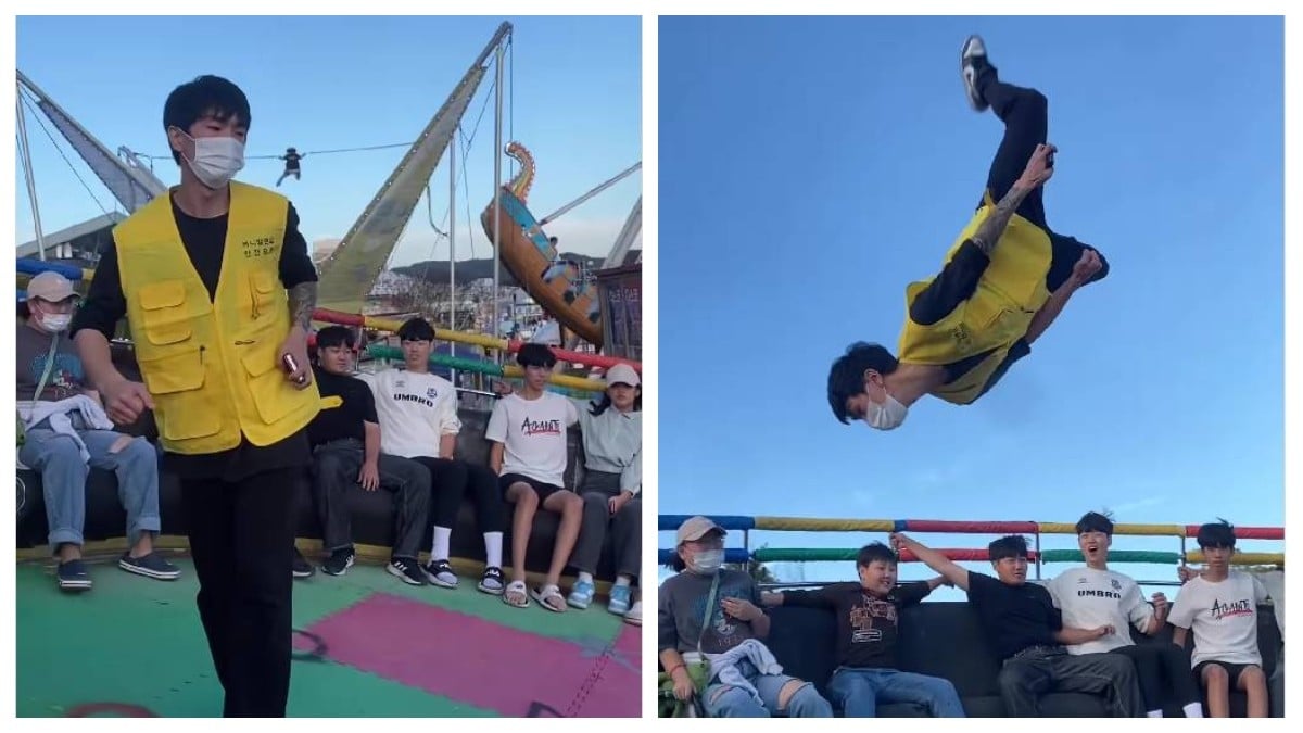 VIDEO ¡Competencia para La Monja! Bailarín da piruetas en juego giratorio