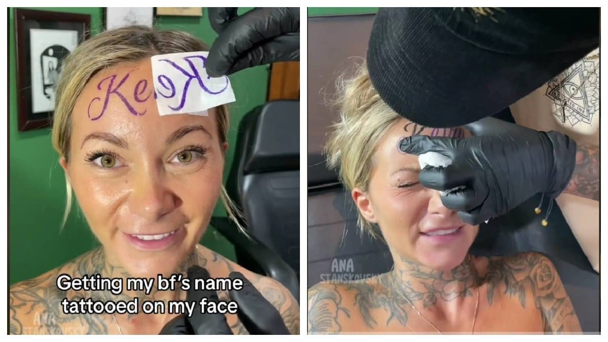 VIDEO Mujer enamorada se tatúa el nombre de su novio en la frente y le llueven críticas